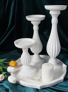 白色装饰烛台木质摆件北欧ins风拍摄朴素冷淡风婚礼道具盘子托盘