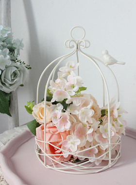 白色装饰鸟笼几何玫瑰花造型婚庆婚礼多肉花架绿植家居阳台盆栽