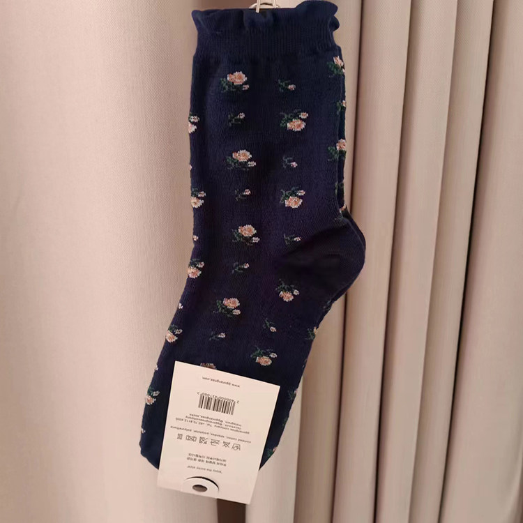 正宗韩国国产女袜民国风复古碎花袜子初中女生成人通用荷叶袜口