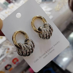 清仓】 正宗韩国耳饰 太钢针铜合金镀金耳环短款简约光板耳钉