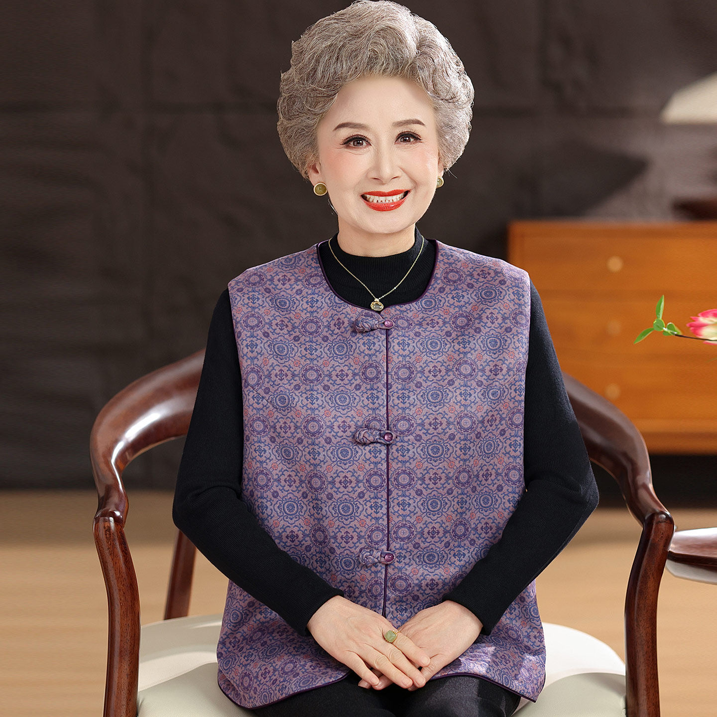 老年人春秋马甲女奶奶夹棉背心