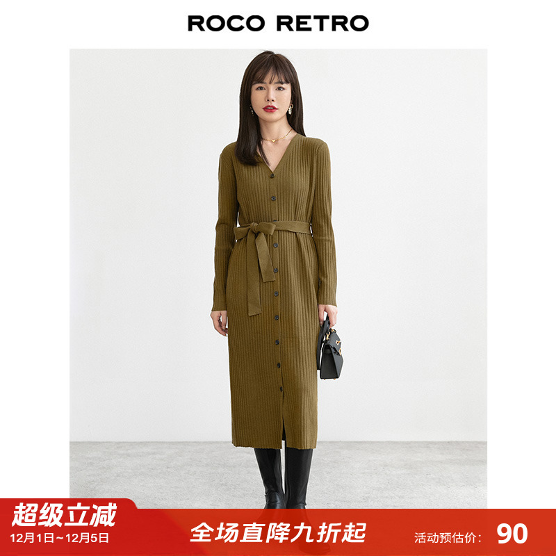 ROCO柔软包芯纱法式v领连衣裙