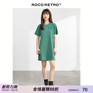 中长款 绿色字母T恤裙女宽松显瘦春季 休闲减龄连衣裙 清仓特价