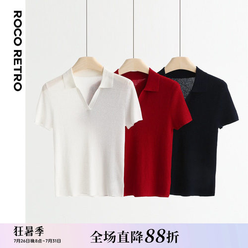 ROCO秋季新款 16针薄款透气亚麻POLO领针织T恤百搭短袖针织衫上衣
