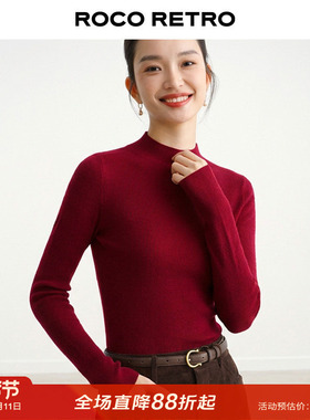 日本岛津无缝一线成衣ROCO秋冬新款超细羊半高领打底衫毛衣针织衫