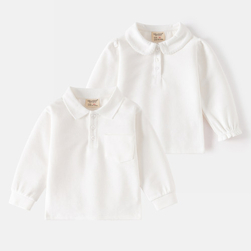 男童POLO衫长袖T恤纯白校服