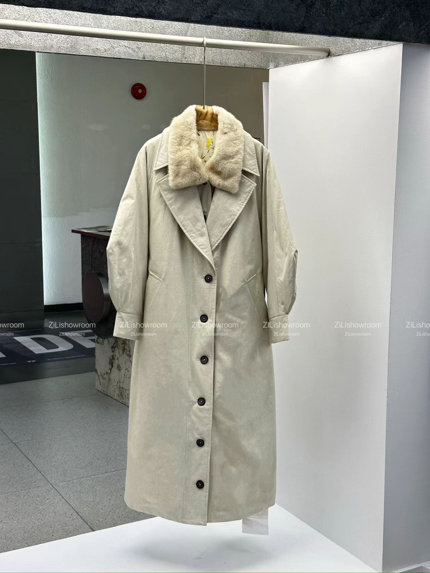 「璃润翠蕊」sennos zhou假两件腰带花里羽绒风衣冬季加绒大衣