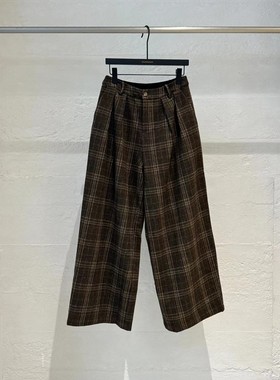 「心牧自然」sennos zhou羊毛西装阔腿裤冬季加厚休闲毛呢格子裤