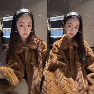 IS WANWAN“雪夜围炉”环保金叶貂领子可翻可立短款外套