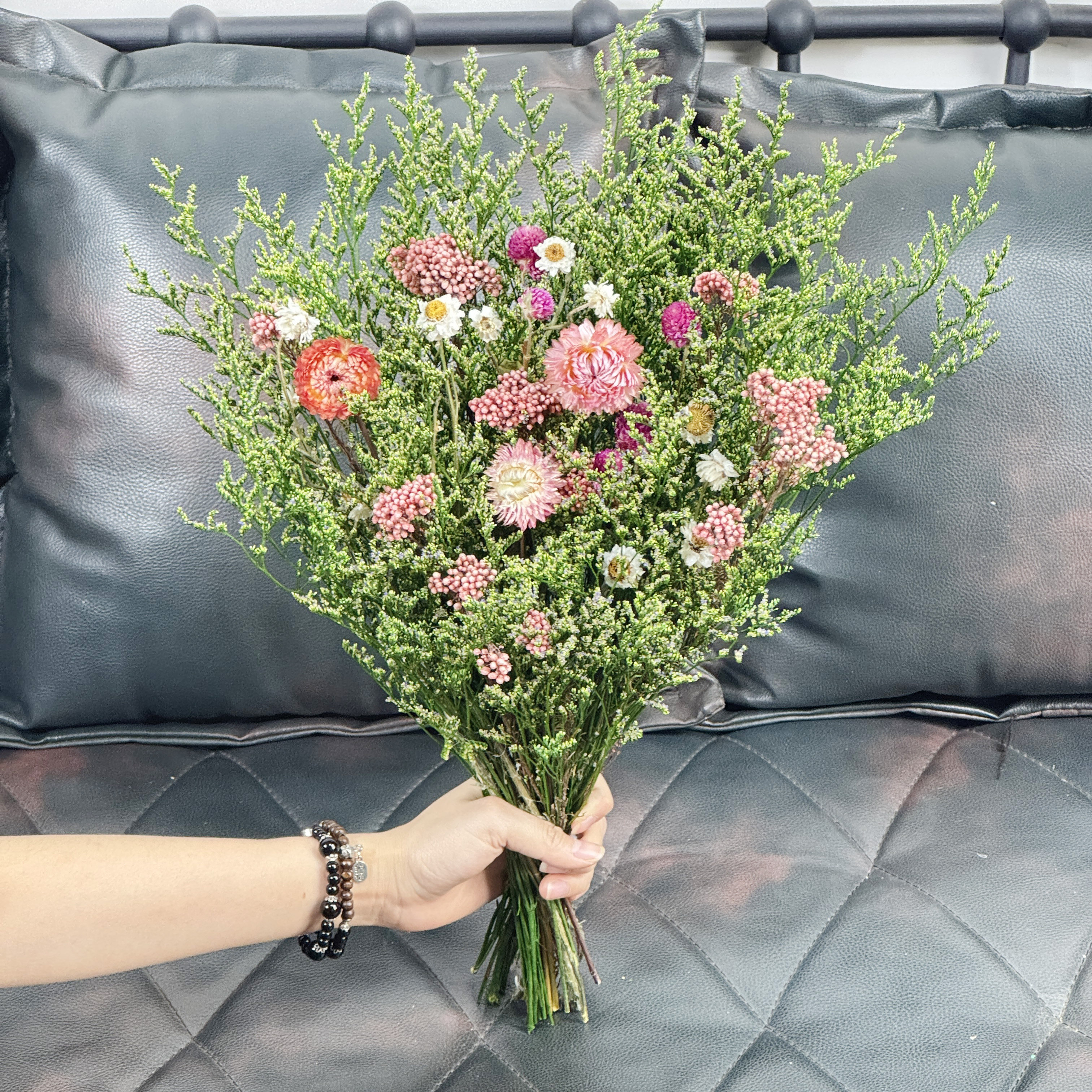 干花永生花束客厅装饰摆件天然真花情人草麦杆菊瓶插花新房装饰