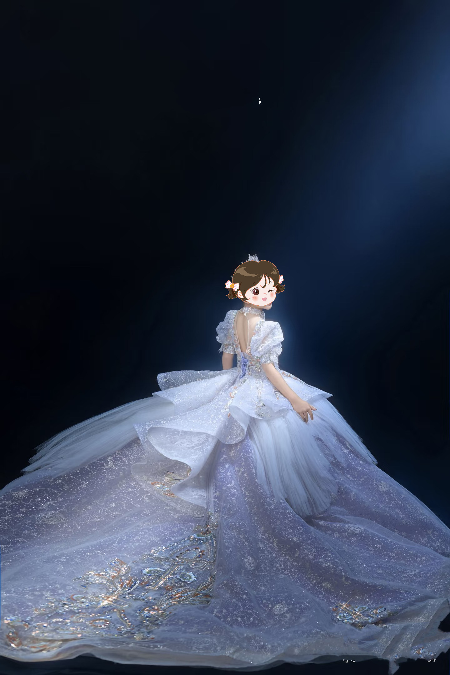 出租高端重工紫色拖尾女童礼服公主裙走秀主持钢琴演出生日花童