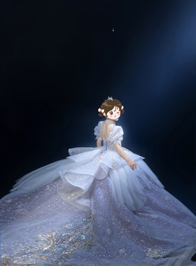 出租高端重工紫色拖尾女童礼服公主裙走秀主持钢琴演出生日花童