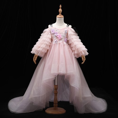 长袖粉色拖尾森系花仙子