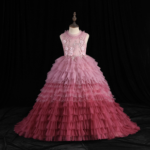 新款 出租拖尾女童礼服蓬蓬裙模特走秀唱歌主持钢琴演出生日