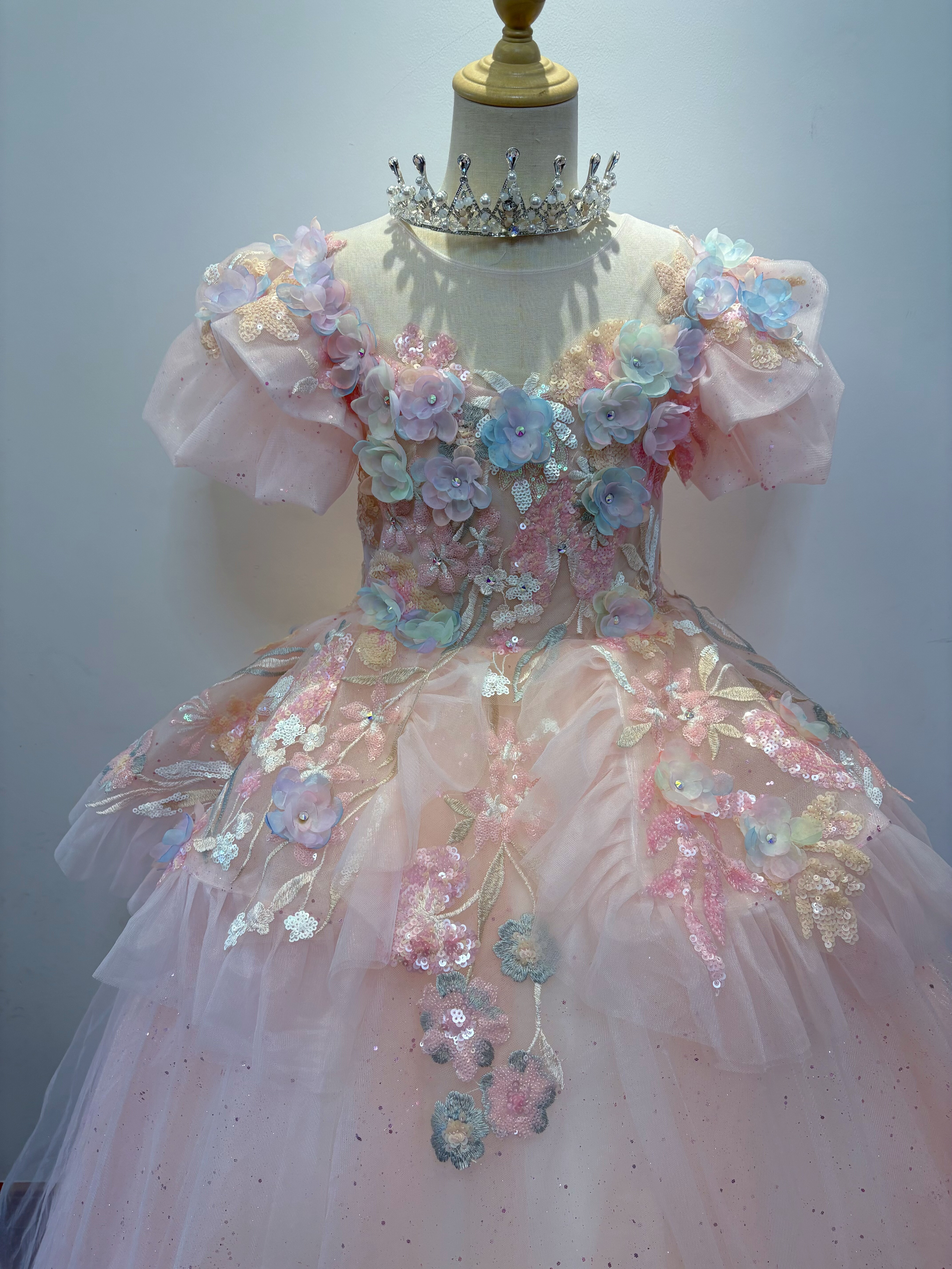 出租粉色齐地花仙子女童礼服主持轻奢生日公主裙儿童钢琴演出服