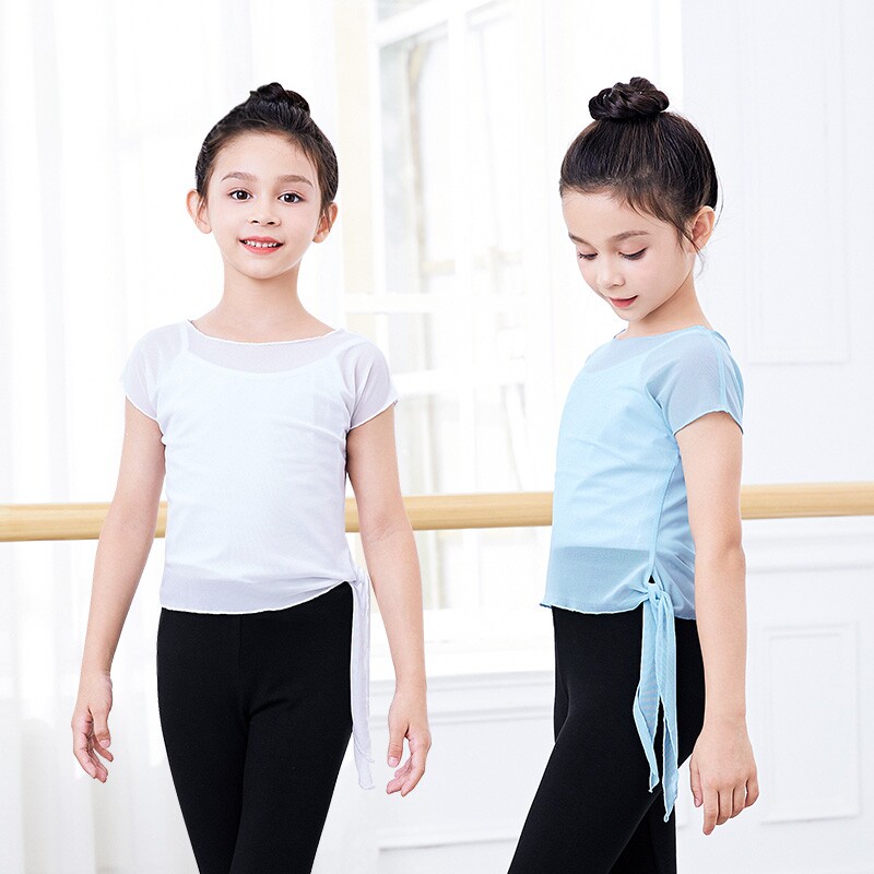 儿童舞蹈纱衣女练功服夏季短袖芭蕾舞跳舞衣女童空调网纱罩衫上衣