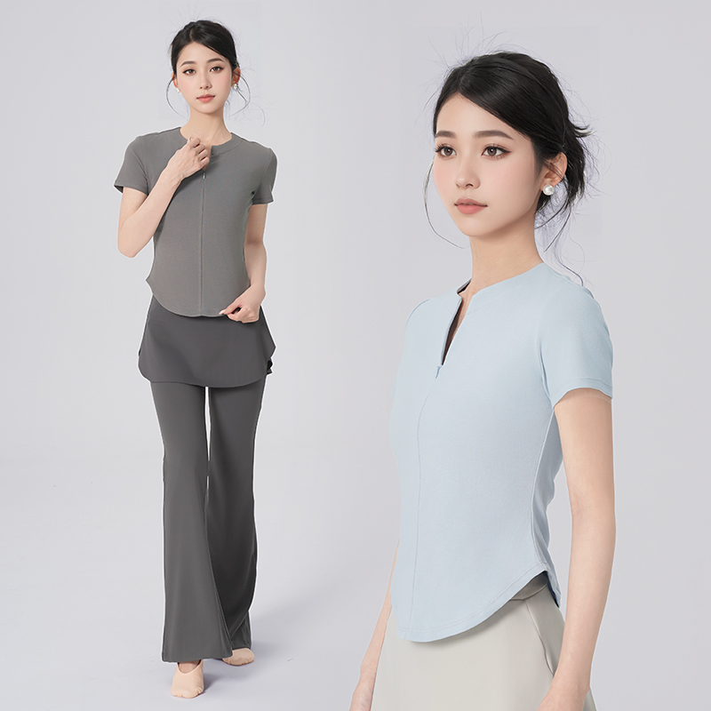 舞蹈服女夏季短袖练功服上衣成人芭蕾舞现代舞基训形体教师跳舞衣
