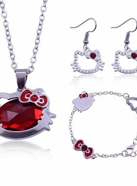 猫咪项链手链耳环套装合金卡通