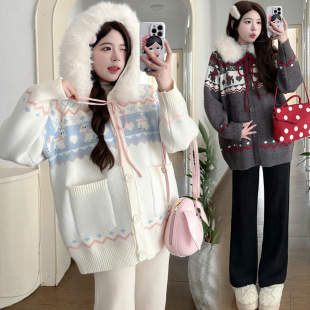 保暖费尔岛毛毛领开衫 新款 外套 打底衫 子辣妈 孕妇装 裤 冬季