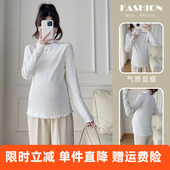 实拍现货孕妇秋冬新款 设计感木耳边抓绒打底 半高领百搭上衣时尚