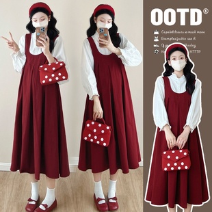 孕妇衬衫 实拍 气质背心连衣裙套装 新款 上衣女两件套 2024秋季