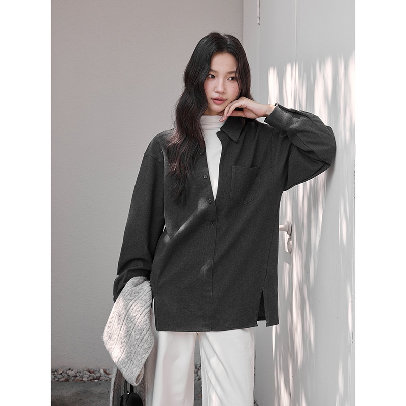 【纽约 soho假两件】韩系拼接半高领衬衫女秋季长袖上衣n711c