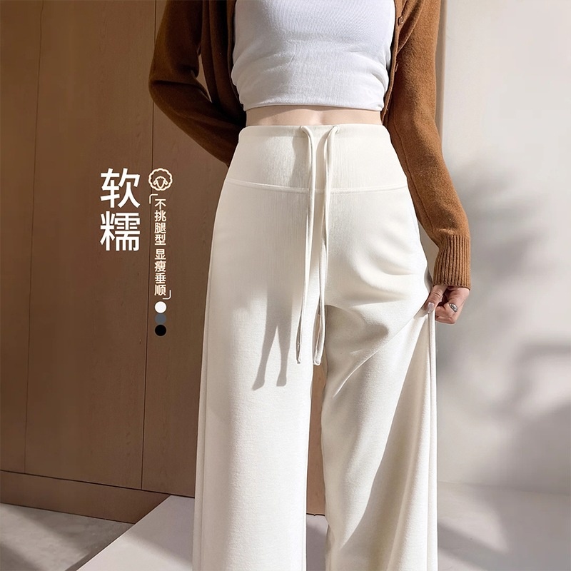 孕妇糯米羊绒休闲裤外穿加绒加厚阔腿裤保暖蓄热直筒休闲裤