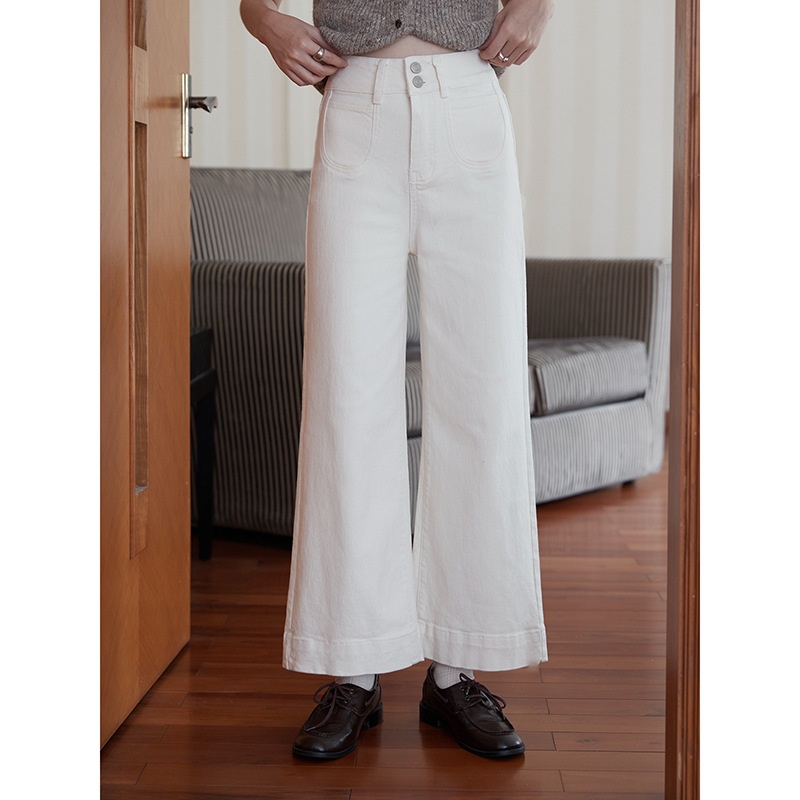 【比例优越 小个子复古喇叭】秋季双扣微喇九分牛仔裤女j644c