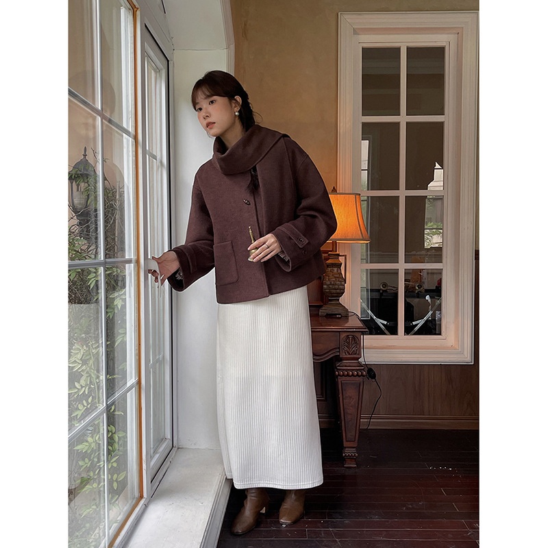 【】纯色坑条针织百褶半身裙冬季韩系通勤高腰a字中长裙n364b