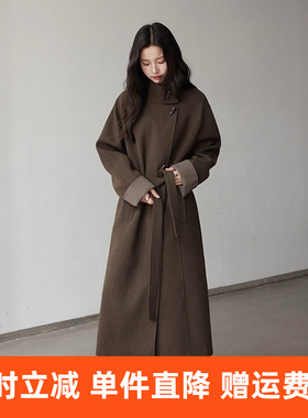 【悉尼往事格纹拼接毛呢】复古毛呢外套女冬季新款大衣w693c