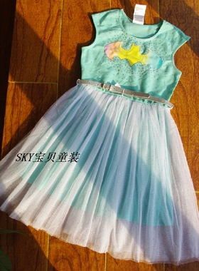 *店铺转行清* 女童蝙蝠侠纱裙 果绿色连衣裙 烫银带腰带