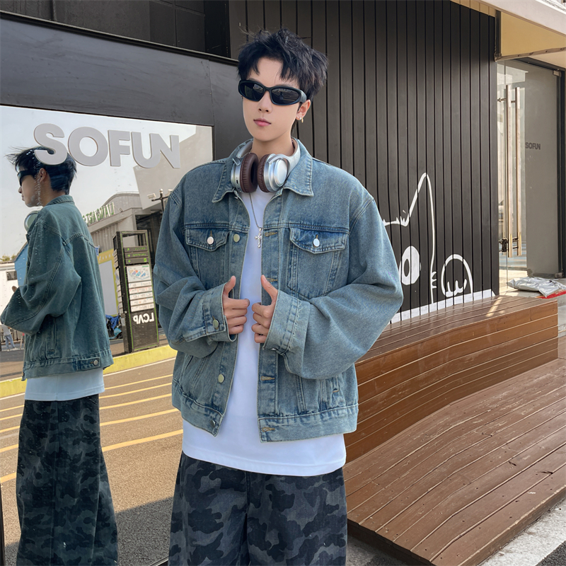 春秋港风提花牛仔外套男女高街潮流痞帅美式宽松休闲刺绣潮牌夹克