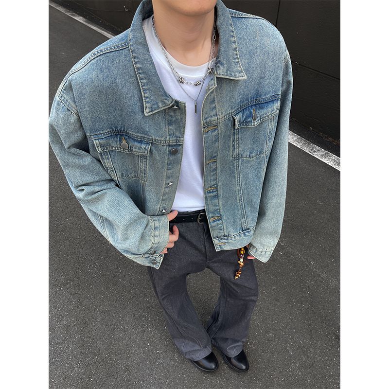 新品短款男装质感三色重磅百搭牛仔外套宽松韩版潮