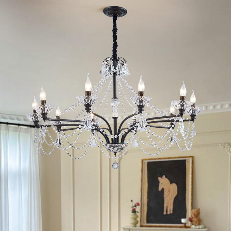 法式水晶客厅吊灯简约美式复古轻奢别墅蜡烛主卧书房餐厅中山灯具