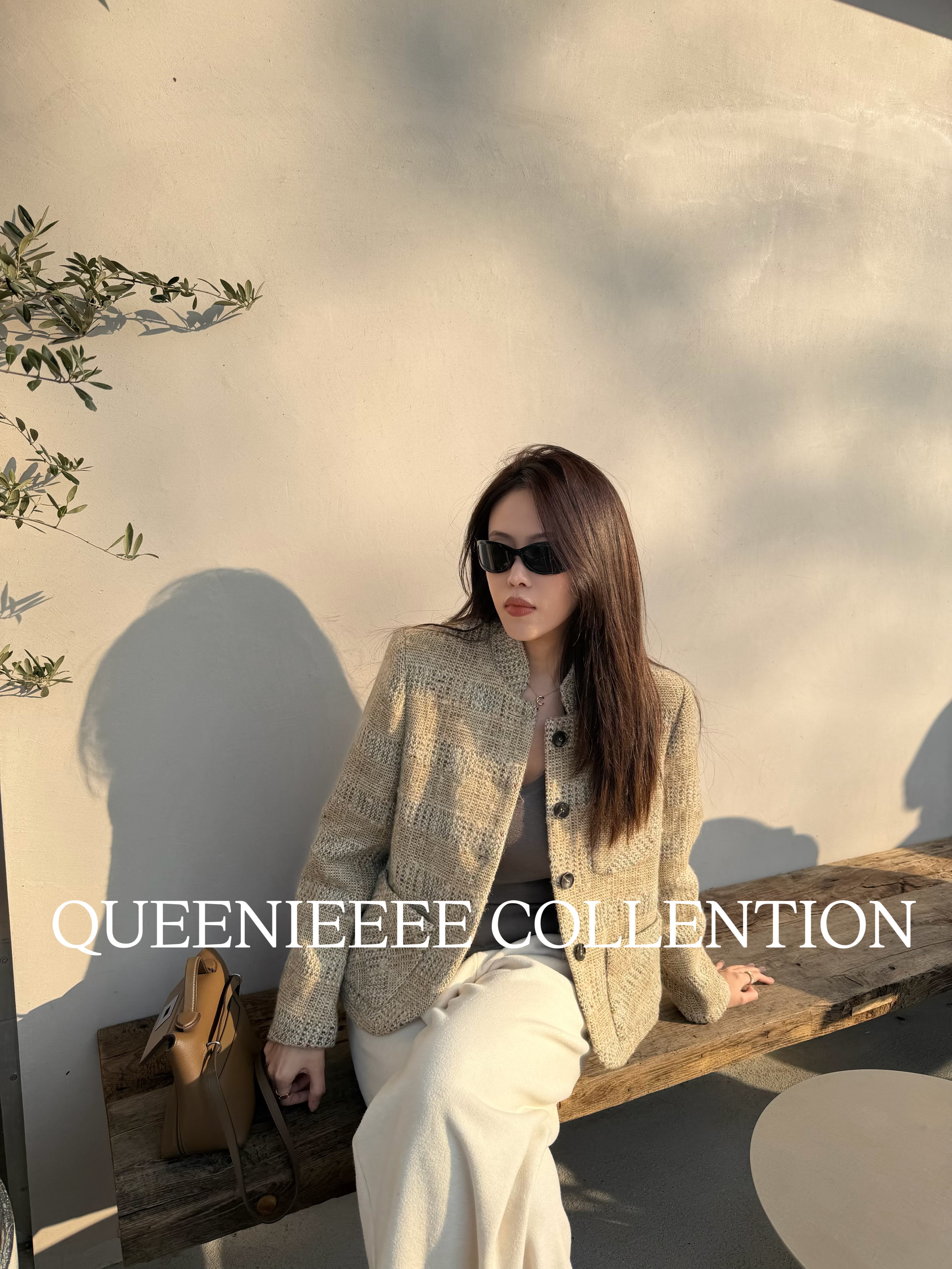 QUEENIE2026春季 冷茶贵气立领羊毛粗花呢西装外套小香短款上衣女