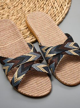 日系亚麻拖鞋夏居家男女夏季亚麻情侣静音防滑室内凉拖鞋2025新款