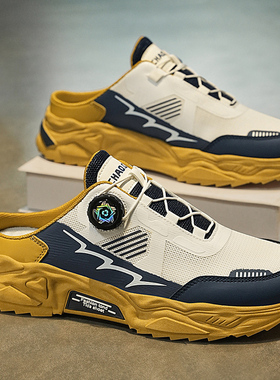 包头半拖鞋男2025新款夏季外穿透气青少年大码46一脚蹬无后跟凉鞋