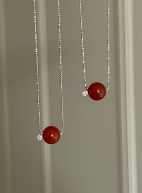 S925银红玛瑙莫桑钻项链