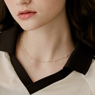 盖娅琳 天然淡水珍珠满天星项链S925银锁骨链14k包金珍珠项链女