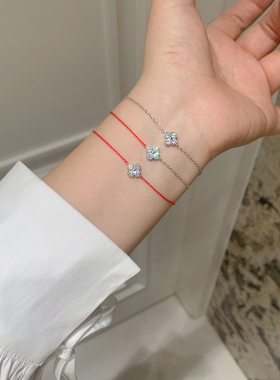 S925银爆闪四叶草锆石红绳手链