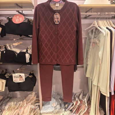 都市丽人25年新款男女士加厚加绒密密绒前开扣保暖套装LWH2A8