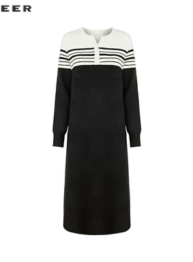 【一一专属】罗纹圆领撞色条纹针织连衣裙S241Z1218