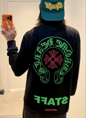 Chrome SS26CH新款马蹄印花长袖T恤男女同款黑色繁花红绿前后印花