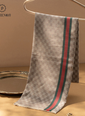 帕什女精纺羊绒围巾100%山羊绒25新款拼接格子印花披肩JFNA000128