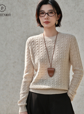 羊绒衫女100%山羊绒25秋冬新款圆领扭花金线针织毛衣 JFNZ-000117