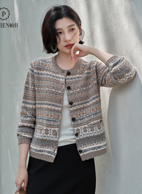 帕什羊绒衫女开衫100%山羊绒25秋冬新厚费尔岛毛衣外套JFNZ000090