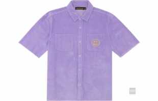 灯芯绒短袖 刺绣笑脸 衬衫 紫色 Dre新款 男女同款 邓紫棋明星款