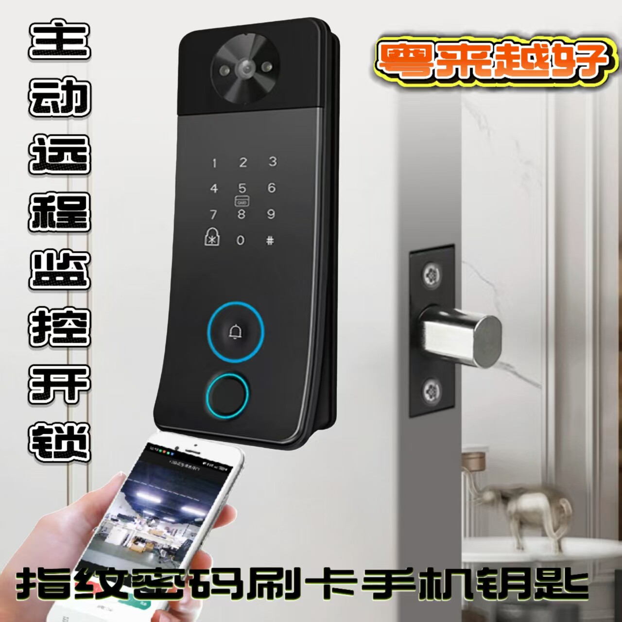 AI美标闭锁智能锁远程主动监控对讲开关指纹密码锁碰锁改装电子锁