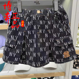 7FSKM0254 MLB儿童女童复古潮奢满印老花丝绒牛仔裙25秋冬新款