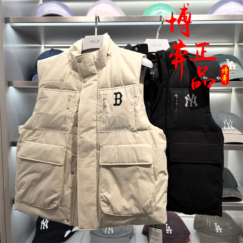 MLB25冬季新款男女情侣百搭休闲防水防泼水连帽羽绒马甲3ADVB0256